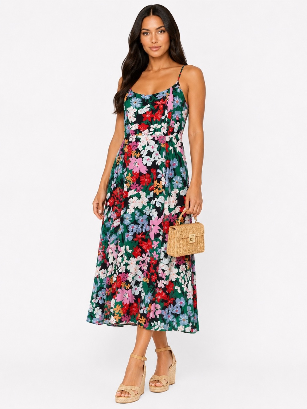 Old Navy NWT Floral Midi Dress Multicolor Spaghetti Strap Size L